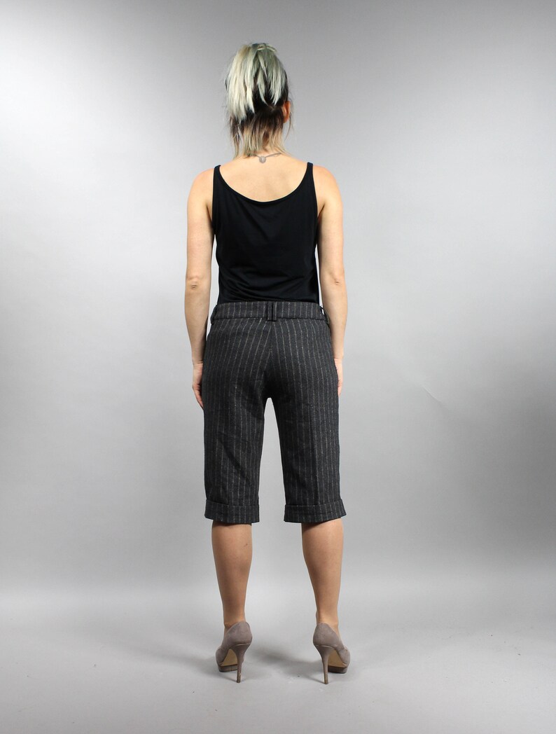 Large L Warm Vintage Breeches 80s Wool Blend Striped Capri Pants