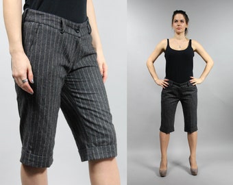 80s Wool Blend Striped Capri Pants, Warm Vintage Breeches, Large L