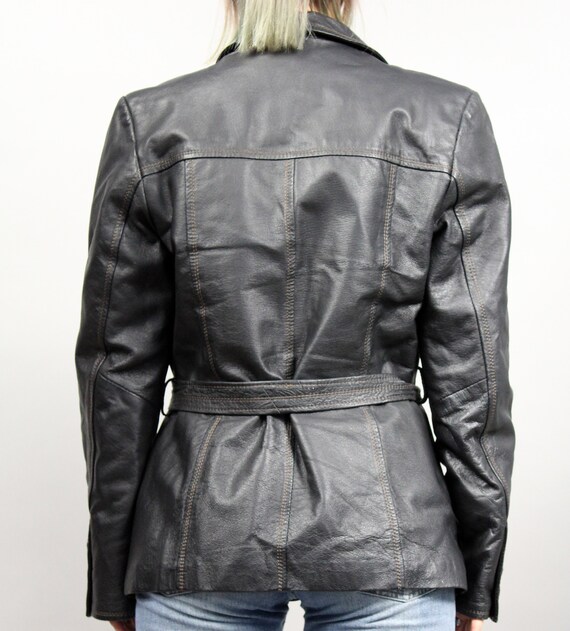 Vintage Warm Leather Trench Coat Jacket, Small S - image 8