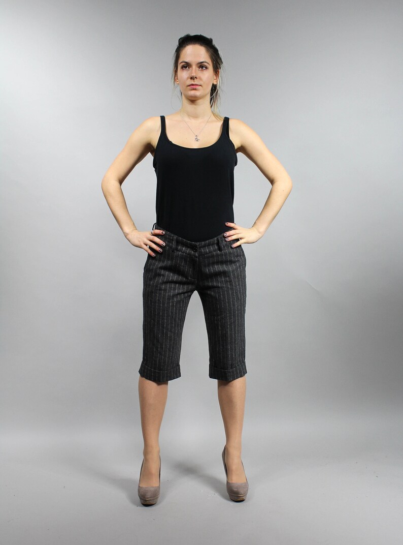 Large L Warm Vintage Breeches 80s Wool Blend Striped Capri Pants