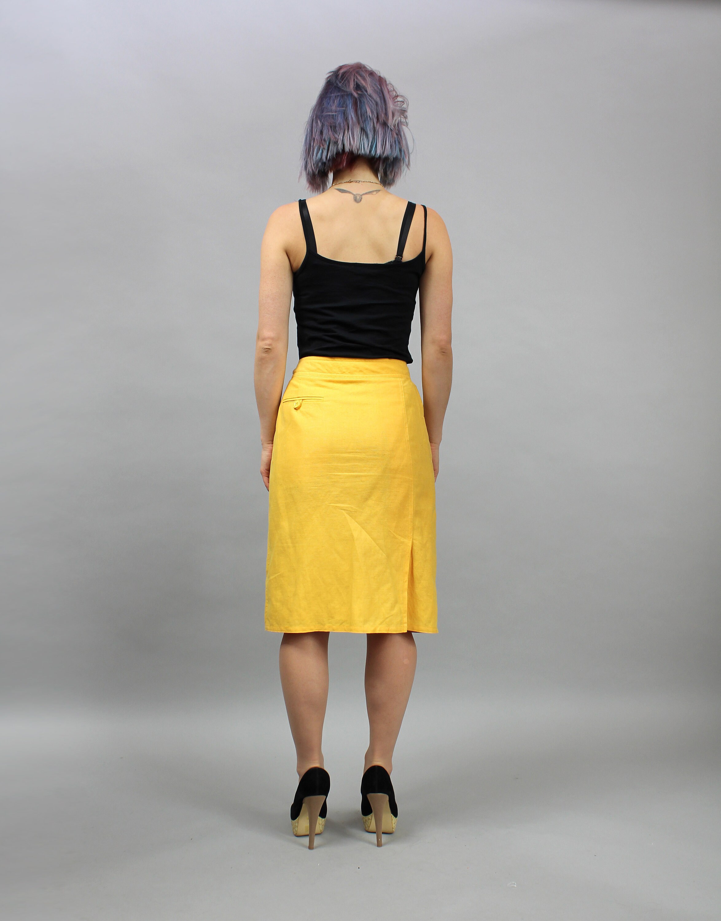 Vintage Yellow 80s Pencil Skirt. Secretary Midi Linen Blend 90s Wiggle Retro Mod Skirt. Straight Casual Street Wear Urban Office Skirt M Etsy