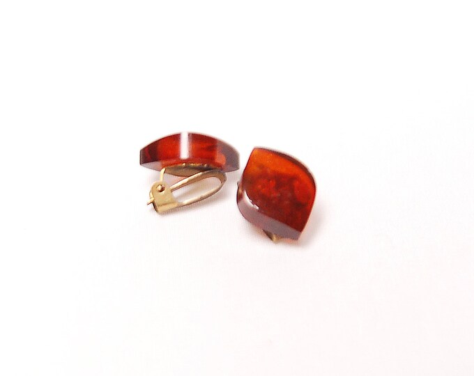 Vintage Amber Clipon Earrings Cognac Amber Clipon Earrings Etsy