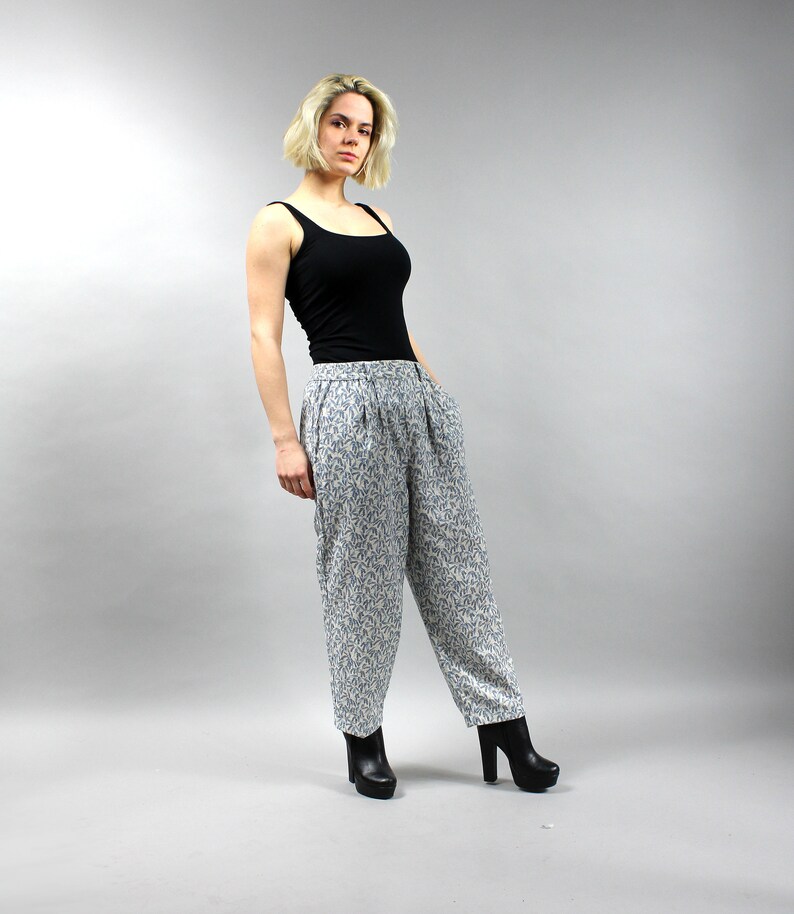 80s Loose Linen Blend Summer Pants. Tapered Leg High Waisted Baggy Trousers. S image 6