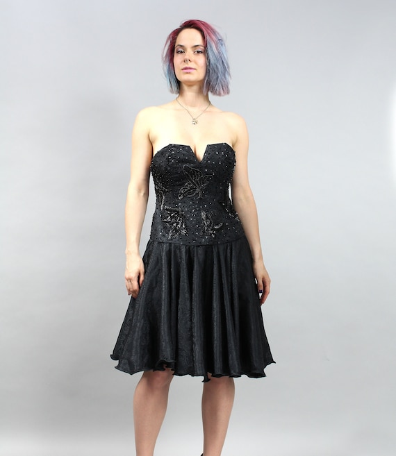 Vintage Black Strapless Evening Corset Prom Dress… - image 4