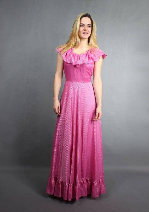 70s Maxi Empire Waist Pink Flared Maxi Dress Gown… - image 4