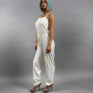 80s Minimalist Silky Jumpsuit Onesie. Vintage Off White Summer Overalls Pants, Small S image 5