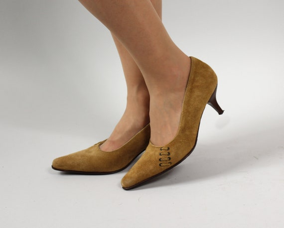 Buy Vintage Suede Leather Pointed Toe Women Shoes Lavorazione Artigiana Business Loafer Heels SIZE 37 Eu 4 UK 6.5 US Online in India Etsy