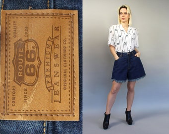 ROUTE 66 Vintage Denim Shorts, 80s Dark Wash Mini Womens Rocker Jean Pants, M / L