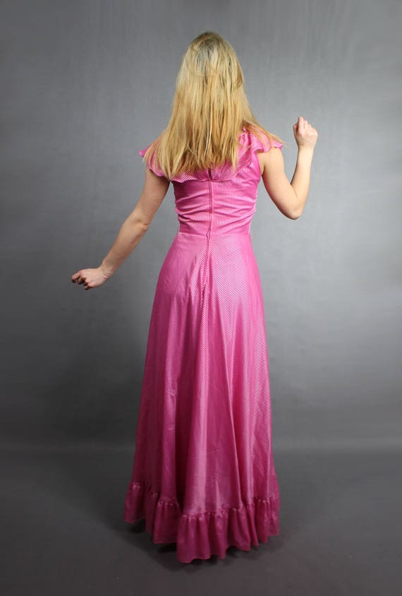 70s Maxi Empire Waist Pink Flared Maxi Dress Gown… - image 5