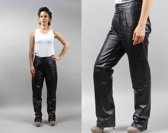 90s Real Leather Rocker Pants For Women, Vintage Motorcycle Biker Trousers, Medium M