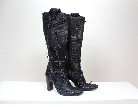 90s Italian Tall Leather Boots, High Heeled Extra… - image 1