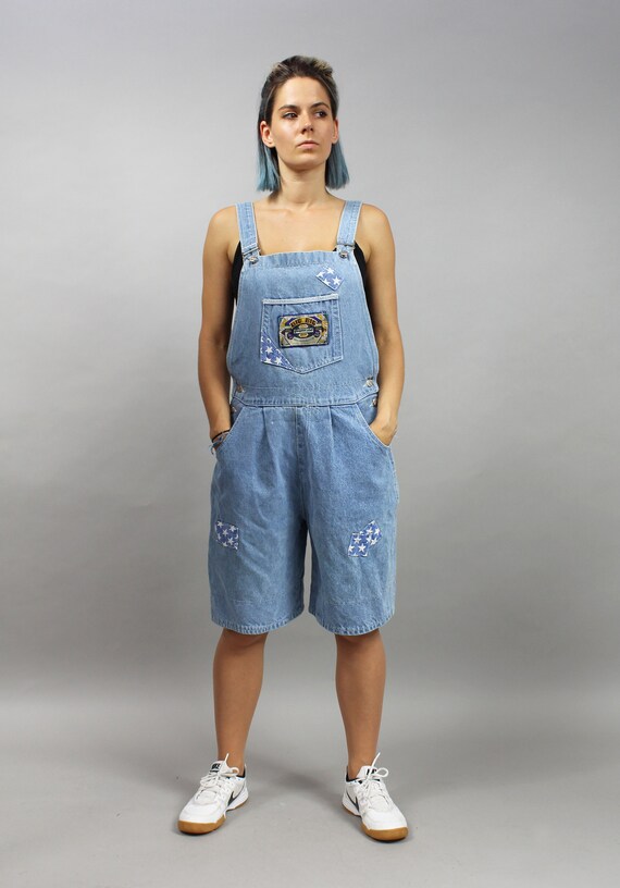 women's blue jean overall shorts