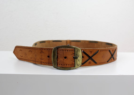 Vintage Wide Western Leather Belt, Embossed Polo S