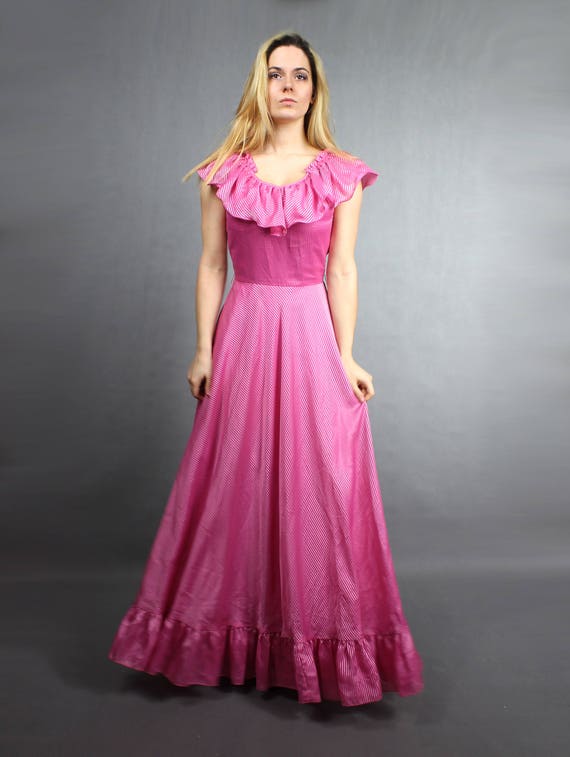 70s Maxi Empire Waist Pink Flared Maxi Dress Gown… - image 2