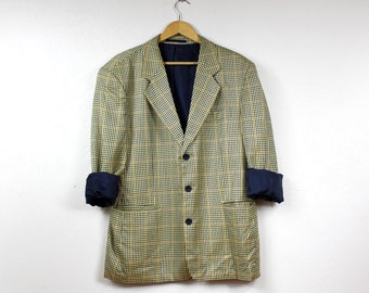 Vintage UNISEX Oversized Plaid Blazer, 80s Checkered Minimalist Urban Long Mens Jacket, men's L / women's XL