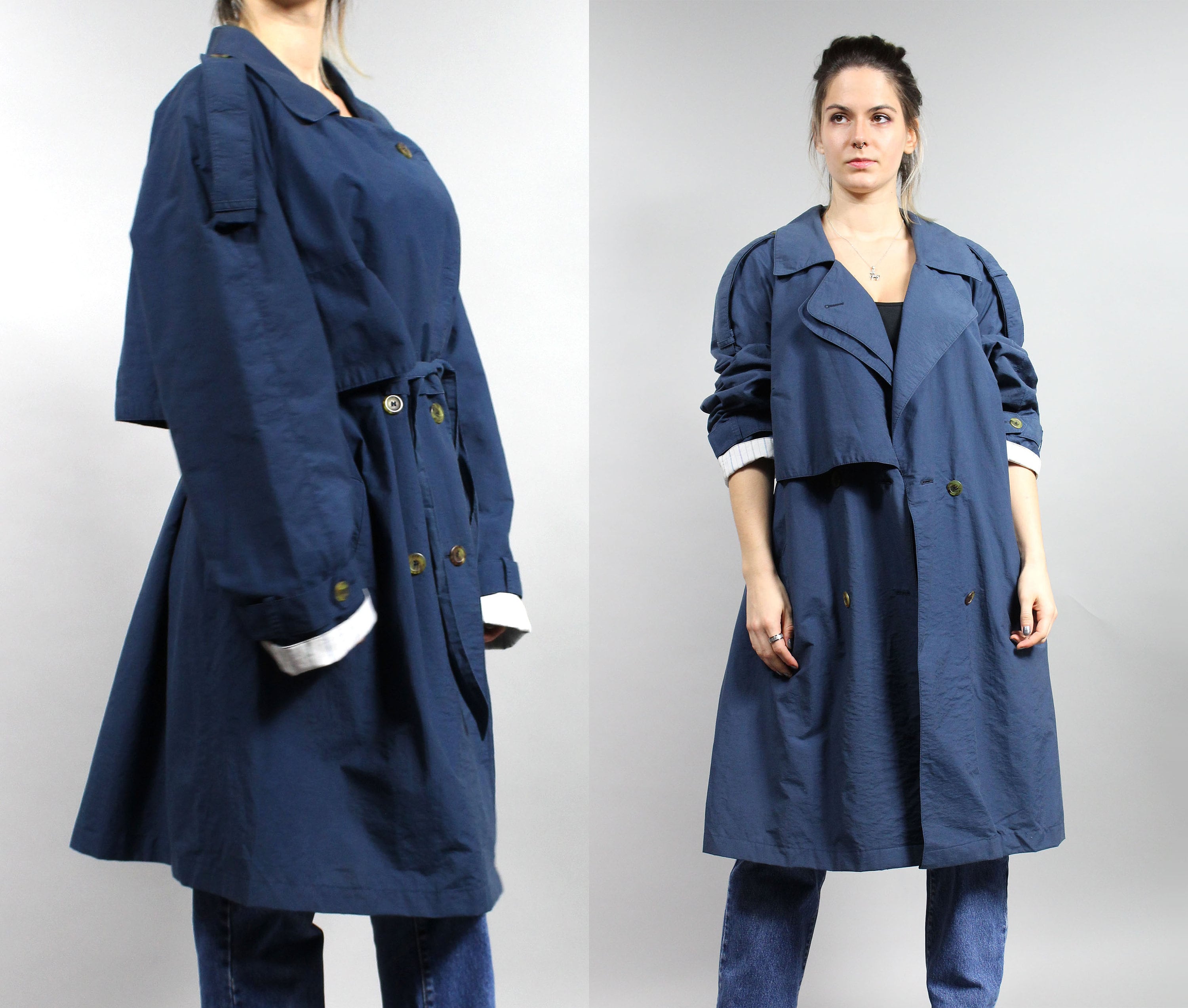 Blue Trench Coat Vintage Oversized 