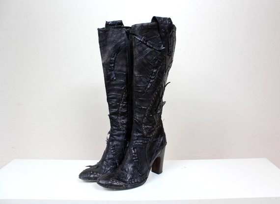 90s Italian Tall Leather Boots, High Heeled Extra… - image 7