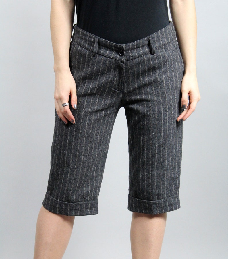 Large L Warm Vintage Breeches 80s Wool Blend Striped Capri Pants