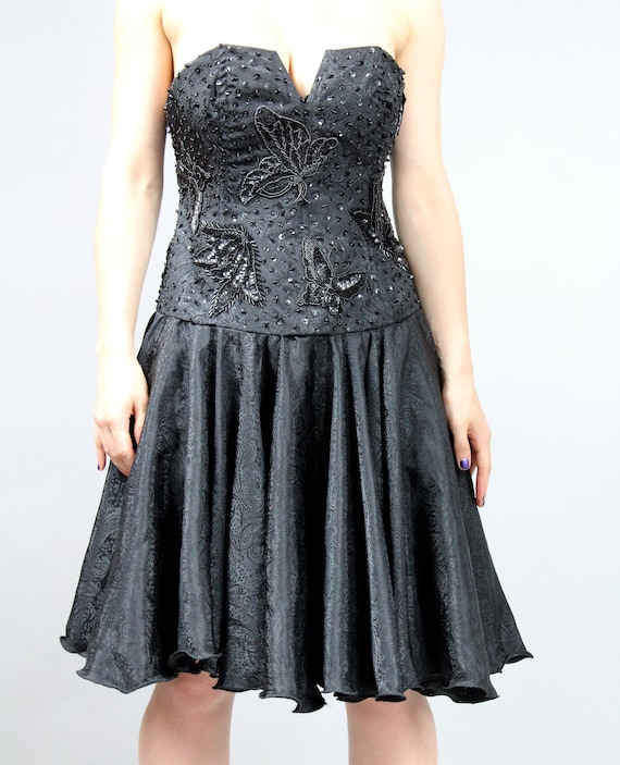 Vintage Black Strapless Evening Corset Prom Dress… - image 3