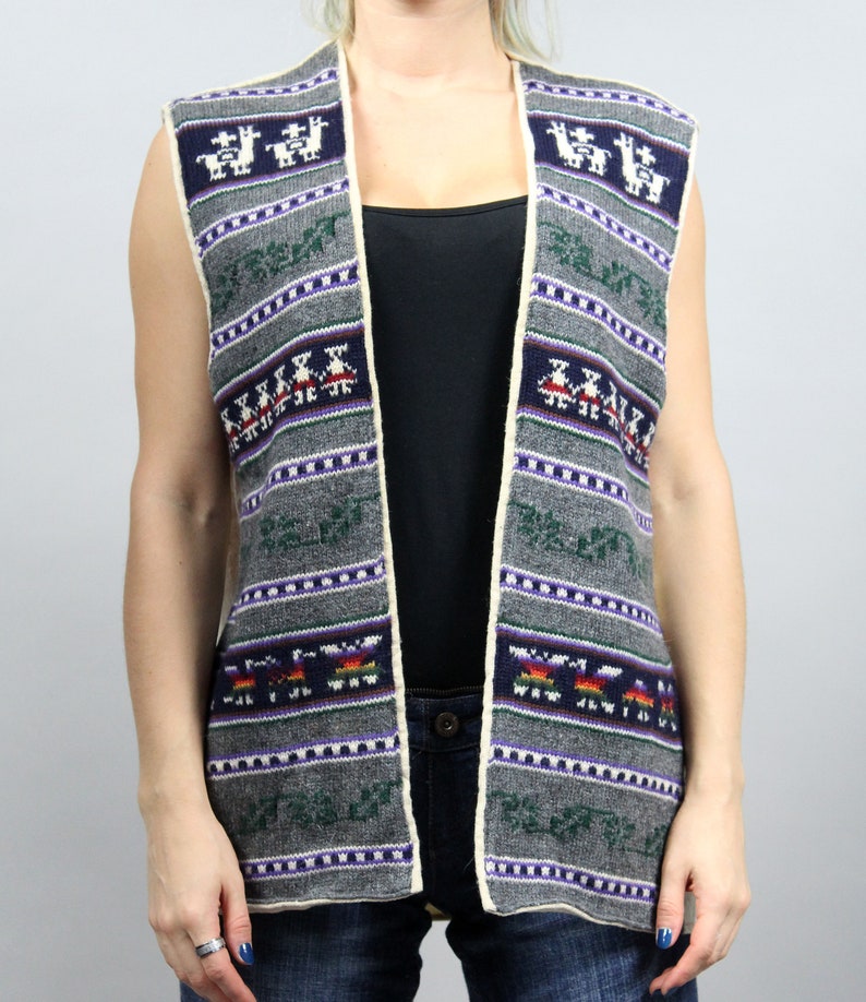 Longline Aztec Navajo Print Festival Warm Winter Knit Waistcoat L XL UNISEX Vintage Southwestern Woolen Vest