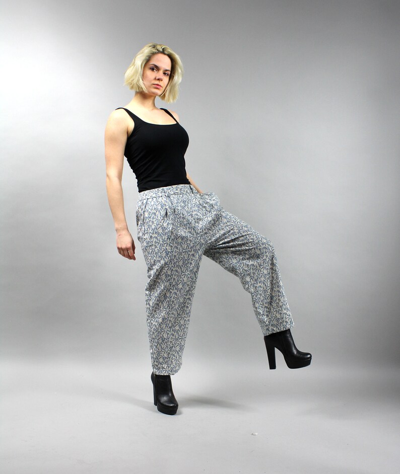 80s Loose Linen Blend Summer Pants. Tapered Leg High Waisted Baggy Trousers. S image 5