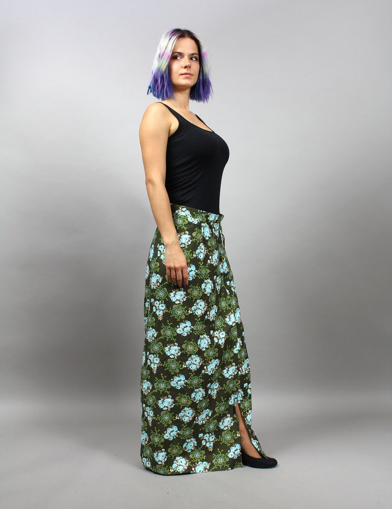 70s Khaki Maxi Boho Chic Hippie Vintage Skirt. Medium M image 4