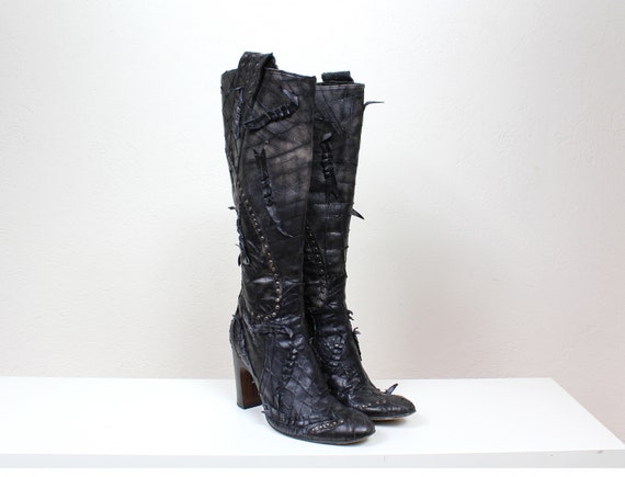 90s Italian Tall Leather Boots, High Heeled Extra… - image 3