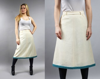 70s Wool Blend Knit Ivory Mod Skirt. Small S