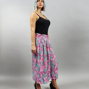 90s Boho Palazzo Pants. Purple Culottes. Abstract Floral Print Baggy Pleated Skorts. Vintage Baggy High Waist Trousers. S Small image 5