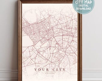 Custom Map Digital Download Luxury style, Pick your size Custom City Map, Stylish map decor, City Print, Custom Hometown, Prosecco map print