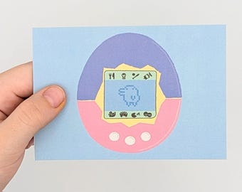 Virtual Pet mini print 10cm x 7cm, japanese prints FSC paper cotton, Japan art, japandi decor, watercolour print, wall art decor