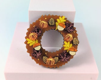 Autumn fall wreath brooch and necklace adaptor on acrylic / Halloween wreath brooch / 2 for 1 brooch and necklace / Acrylic fall necklace