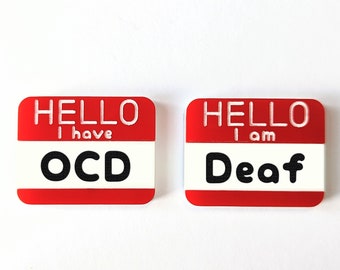 Custom neurodivergent and Hidden Disabilities pin brooch acrylic Mental Health badge / OCD ADHD Bipolar Deaf Anxiety PTSD Autistic Autism