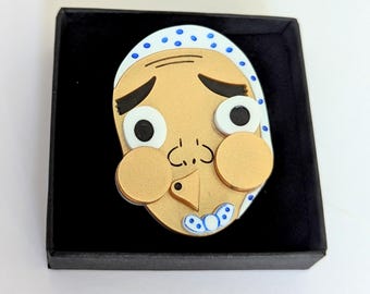 Traditional Japanese mask brooch hyottoko mask acrylic / Japanese pin / Japan lover gift / anime mask