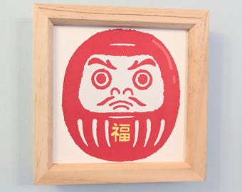 Daruma print 16.5cm x 16.5cm, japanese prints FSC paper cotton, Japan art, japandi decor, watercolour print, wall art decor