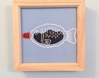 Soy Sauce fish print 16.5cm x 16.5cm, japanese prints FSC paper cotton, Japan art, japandi decor, watercolour print, wall art decor