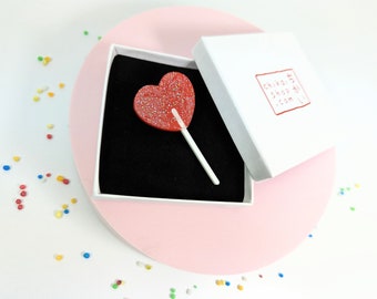 Lollipop heart brooch on acrylic / Glittery Heart statement brooch/ Valentine's day Lollipop acrylic pin / Heart brooch / Love brooch pin