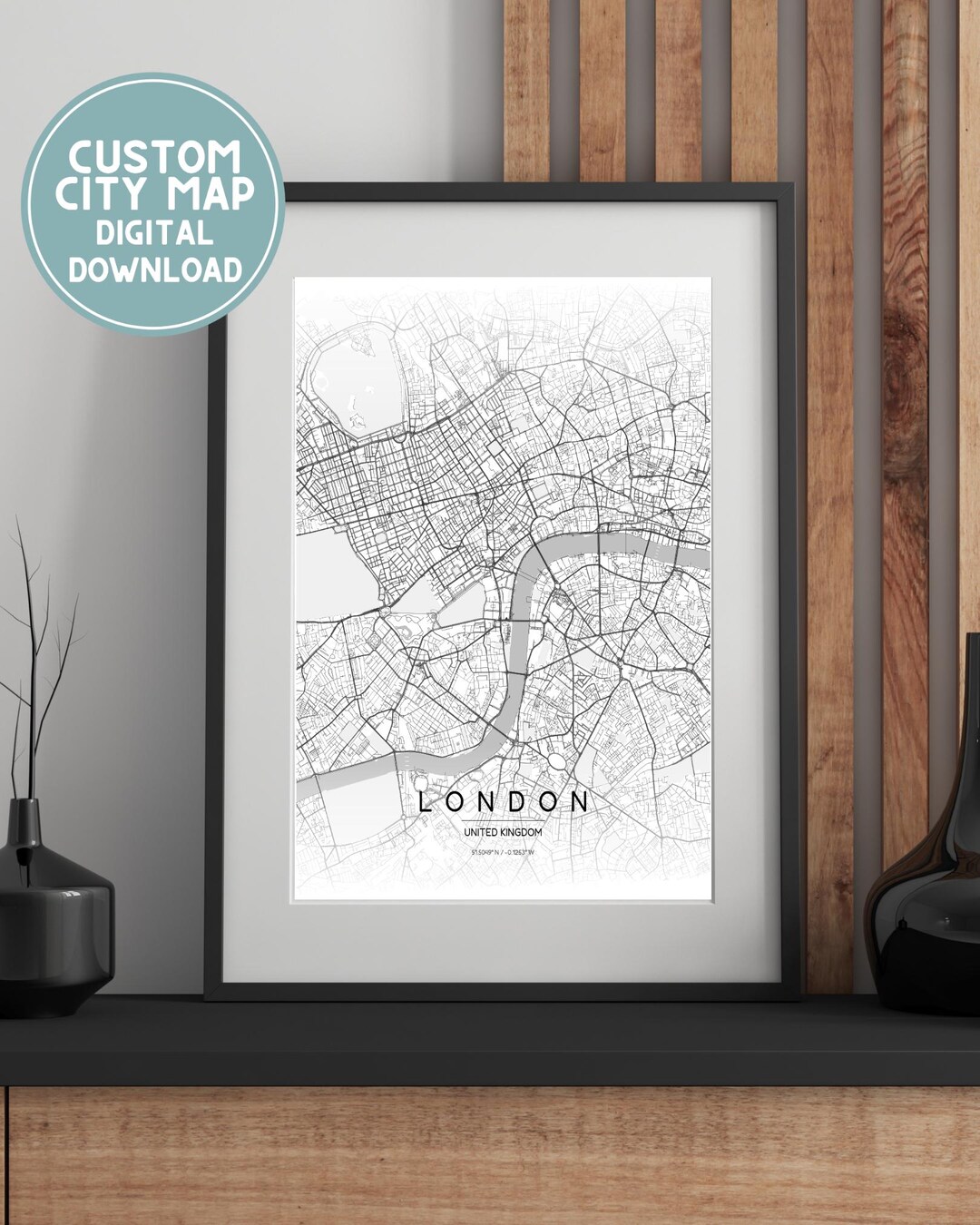 Custom Map White Custom Map Digital Download Print Black & White, Pick Your Size Custom ...