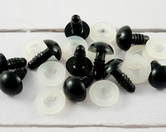 10 (5 paires) yeux de sécurité de 15 mm en plastique noir pour poupée, crochet, peluches