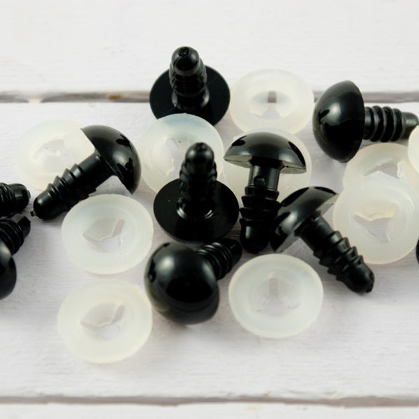 10 (5 paires) yeux de sécurité x 12mm en plastique noir pour poupée, crochet, peluches