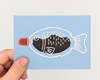 Soy Sauce fish mini print 10cm x 7cm, japanese prints FSC paper cotton, Japan art, japandi decor, watercolour print, wall art decor