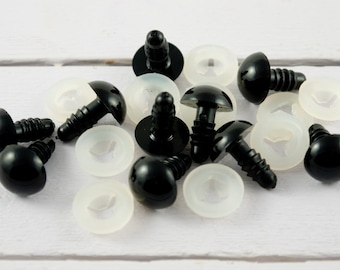 6 (3 pairs) x 12mm safety eyes in black plastic  for doll, crochet, plushies