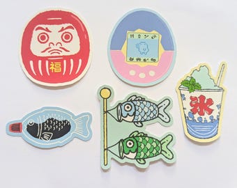 5 Japanese stickers, japanese inspired permanent sticker 7cm, Japan culture design decal, journaling stickers scrapbooks stationery notebook