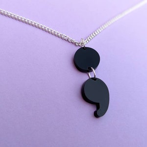 Semicolon necklace on black acrylic with silver plated chain / statement necklace / acrylic necklace / ; necklace