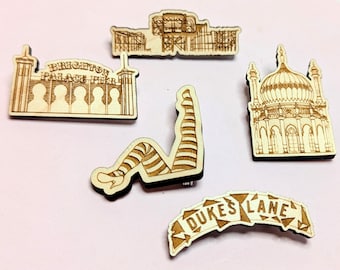 Brighton Landmark mini wooden brooch Brighton pavilion west pier duke's lane Brighton Palace Pier