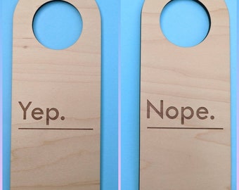 Do Not Disturb Yep Nope Sign Work Wooden Door Hanger, zoom meeting, minimalist meeting in progress sign, laser cut door sign