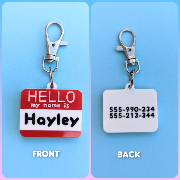 Lost children tag / Lost luggage tag / Travel lost and found tags / custom name and phone tags / acrylic custom phone tag