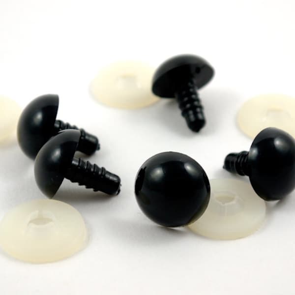 10 (5 paires) yeux de sécurité x 18 mm en plastique noir pour poupée, crochet, peluches