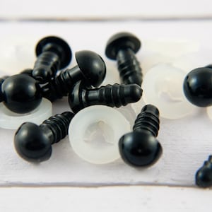 10 (5 pairs) x 9mm safety eyes in black plastic for doll, crochet, plushies