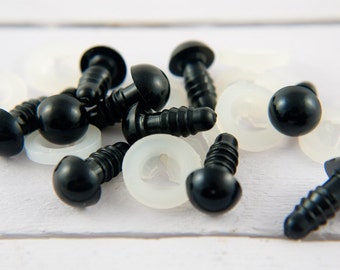 10 (5 pairs) x 10mm safety eyes in black plastic for doll, crochet, plushies